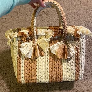 Vince Camuto Straw Fringe Tote Beach Bag Summer